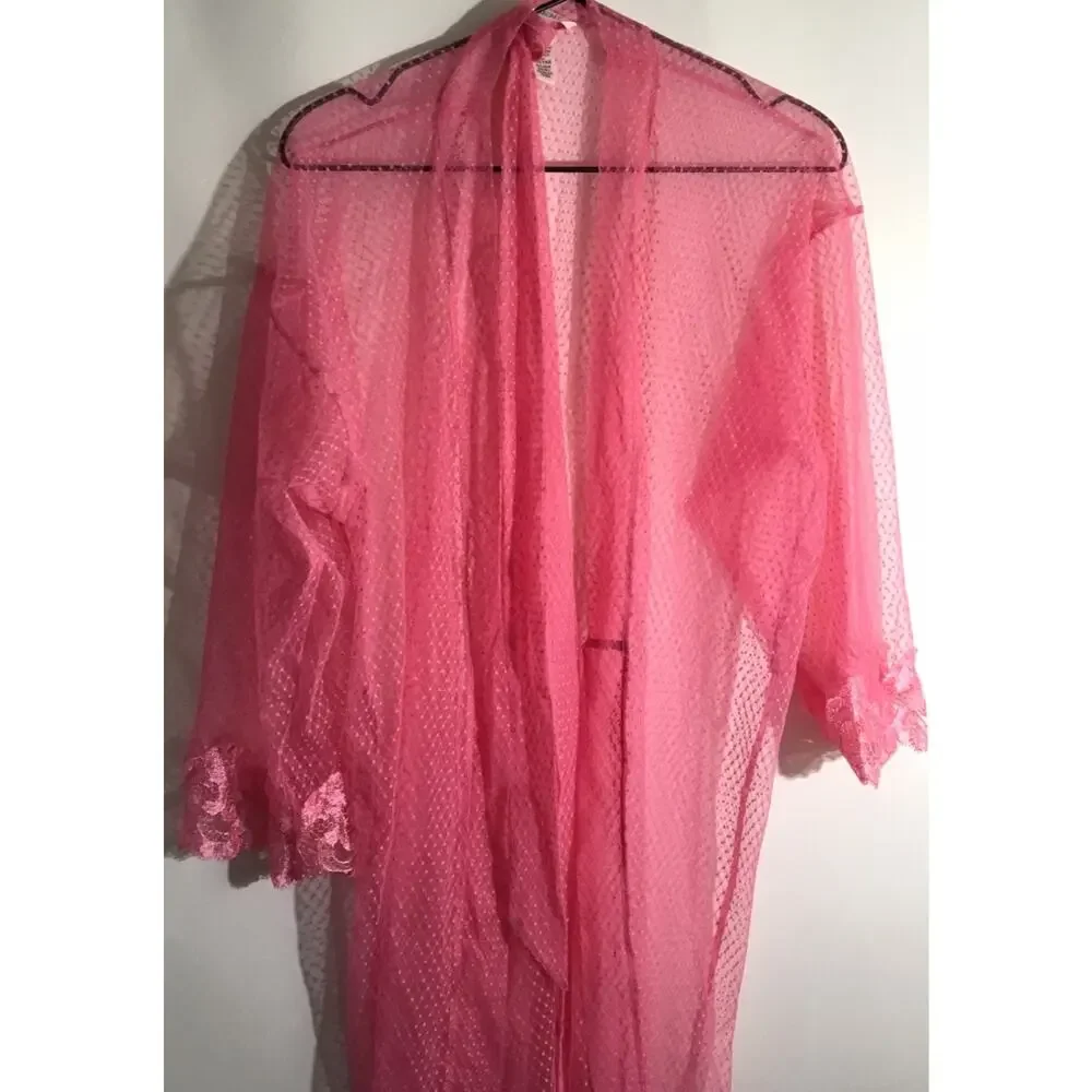 Victoria's Secret Sheer Boho Floral Embroidery Short Robe Pink Women's Size XS
